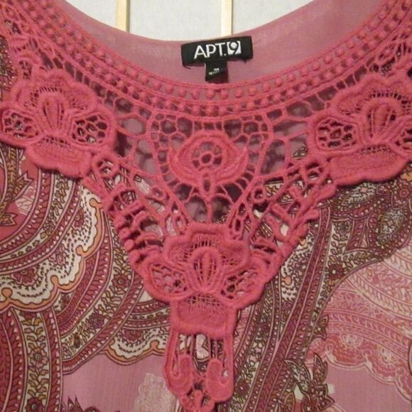 Apt 9 Paisley Peplum Lined Crochet Ruffle Blouse - Picture 4 of 6